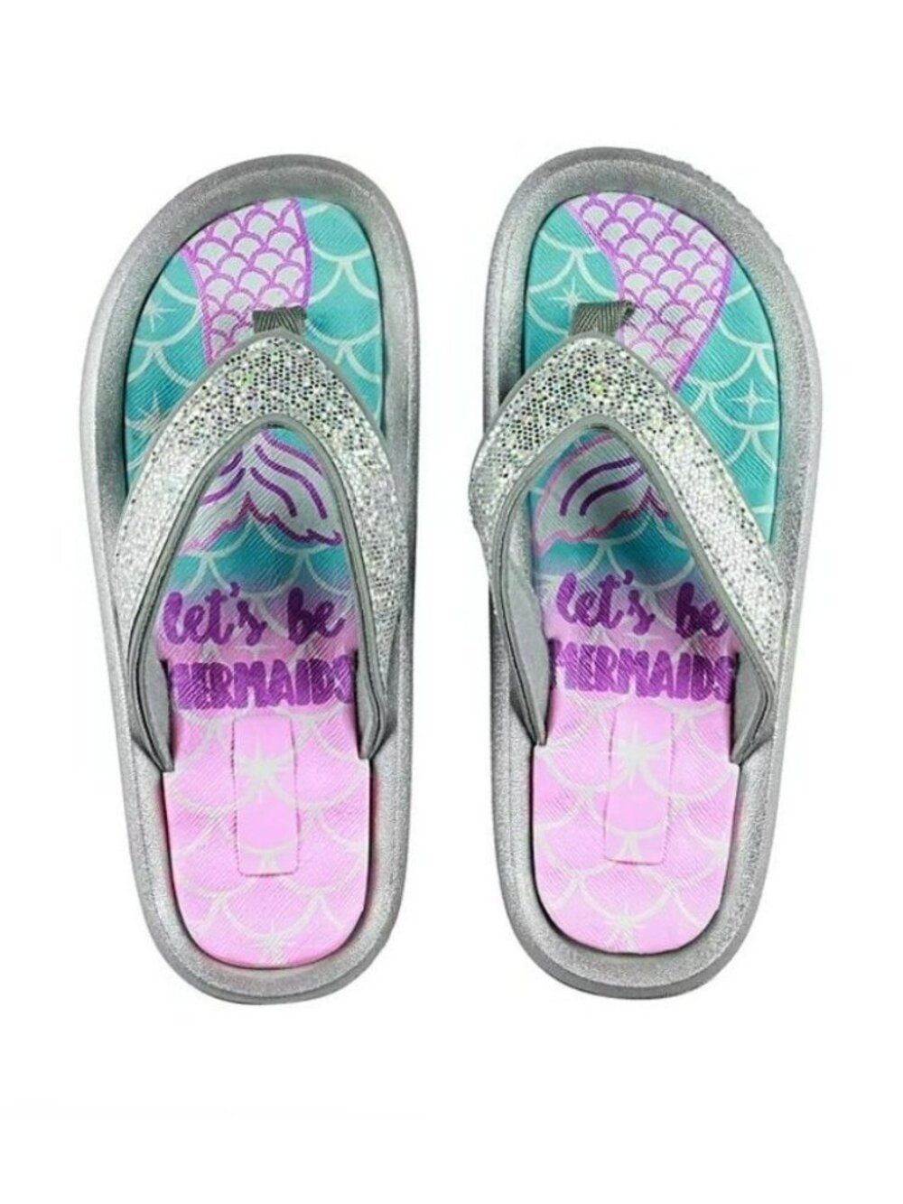 Elli By Capelli Girl's Let's Be Mermaid Pool Slides Flip Flop Silver/Blue Sz 3-4 - Picture 3 of 16